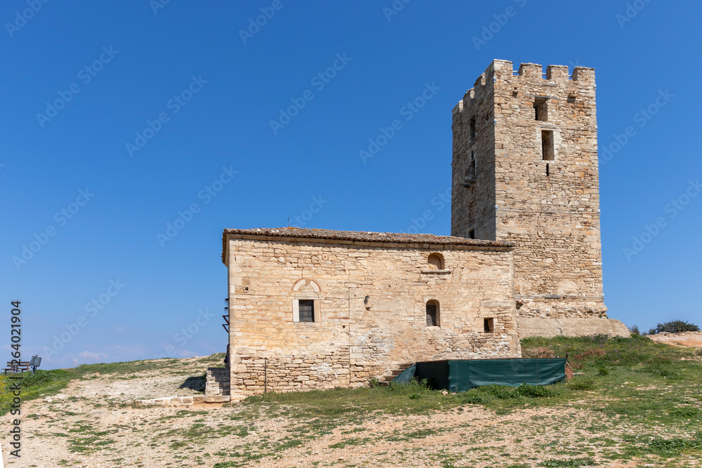 Ancient Byzantine Tower in town of Nea Fokea, Kassandra, Chalkidiki, Central Macedonia, Greece