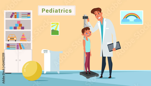 Kid in pediatrics clinic flat illustration