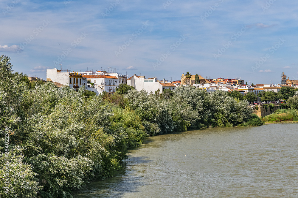 Obraz premium Picturesque Embankment of the Guadalquivir River in Cordoba. Cordoba, Andalusia, Spain.