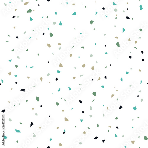 Terrazzo flooring textured surface modern abstract pattern. Vector seamless abstract repeat with chips of marble or granite in soft pastel  colors.