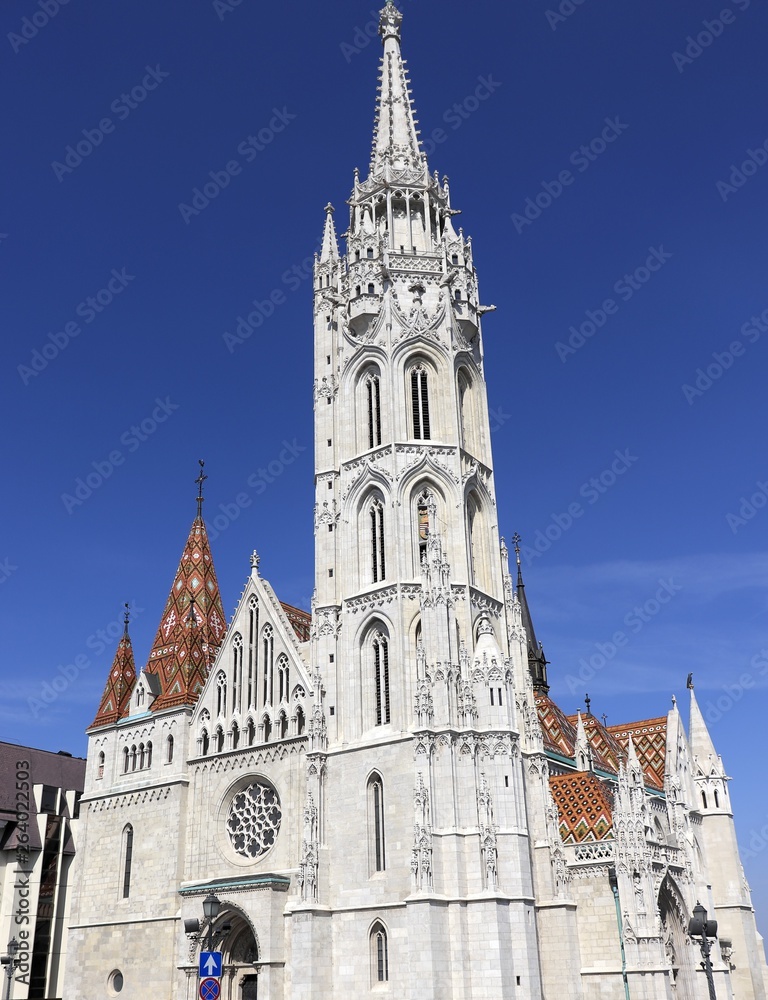 BUDAPEST, HUNGARY - April 16, 2019: Matthias Church at the heart of Buda's Castle District, Budapest Hungary