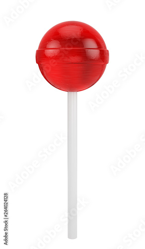 Fényképezés Red sweet lollipop - round candy on white stick isolated on white