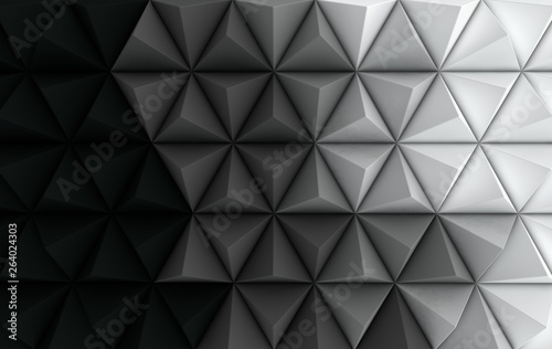 3d render black and white background. Paper pyramid geometric abstract illustration