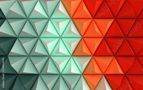 Fototapeta Naklejka Na Ścianę i Meble -  3d render coloful background. Paper pyramid geometric abstract illustration