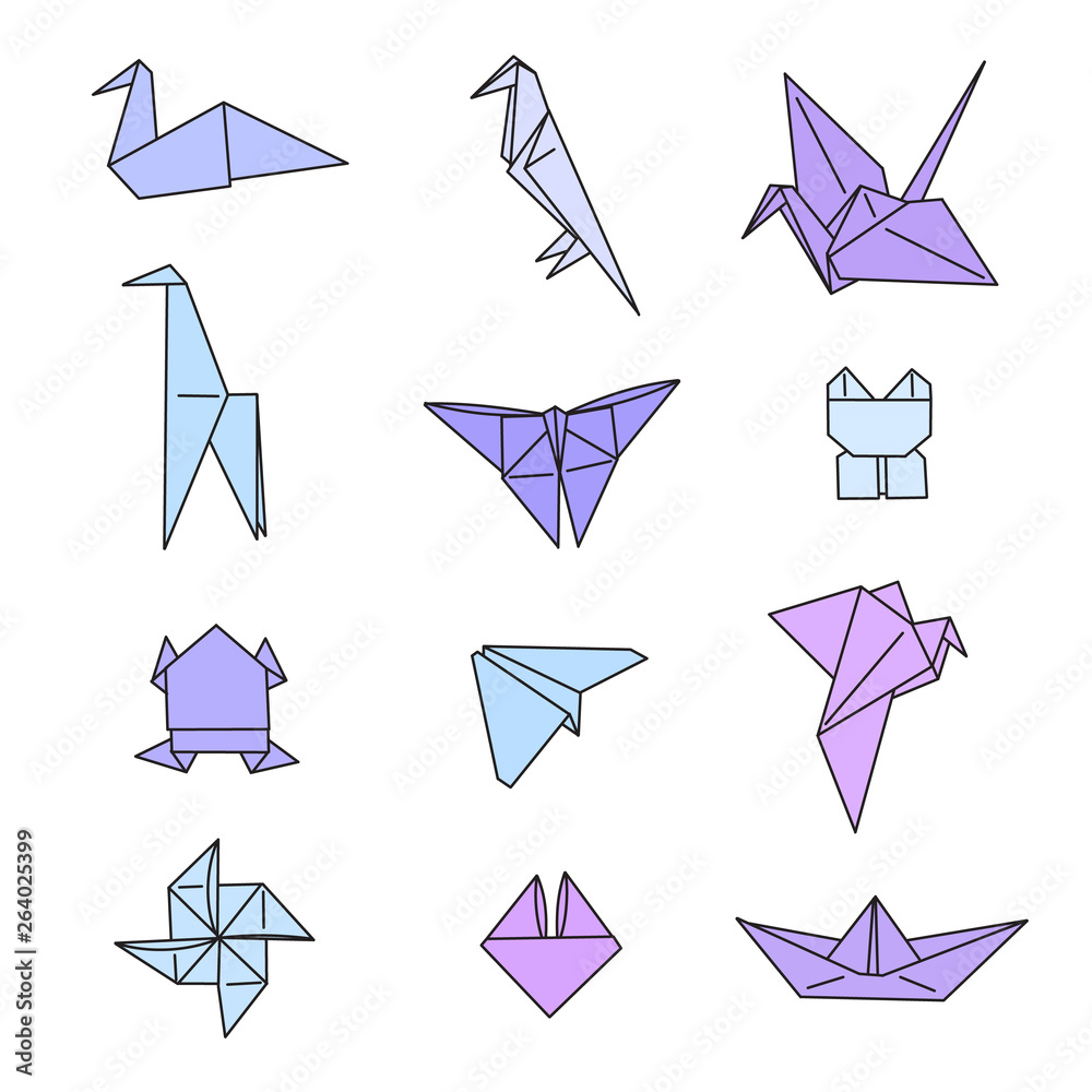 Origami Animals Hand Drawn Doodle Vector Set Stock Vector | Adobe Stock