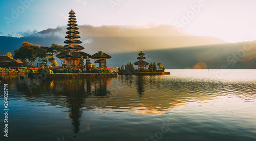 Pura Ulun Danu temple panorama at sunrise on a lake Bratan, Bali, Indonesia © kintarapong