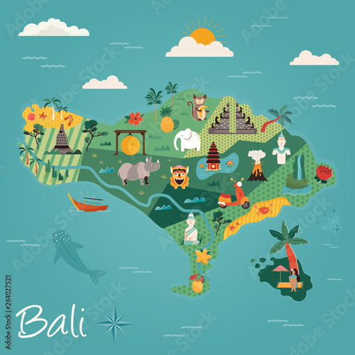 Fototapeta Bali sztandar podróży ze słynnymi zabytkami.