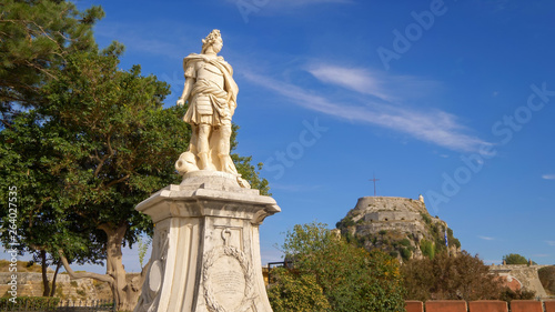 Statue of General Schulenburg and Old Fortress  Corfu Town  Corfu Island  Greece