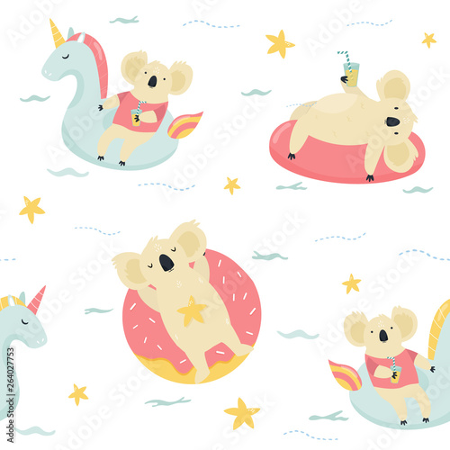 Photography Seamless pattern Cute hand drawn relaxing koals