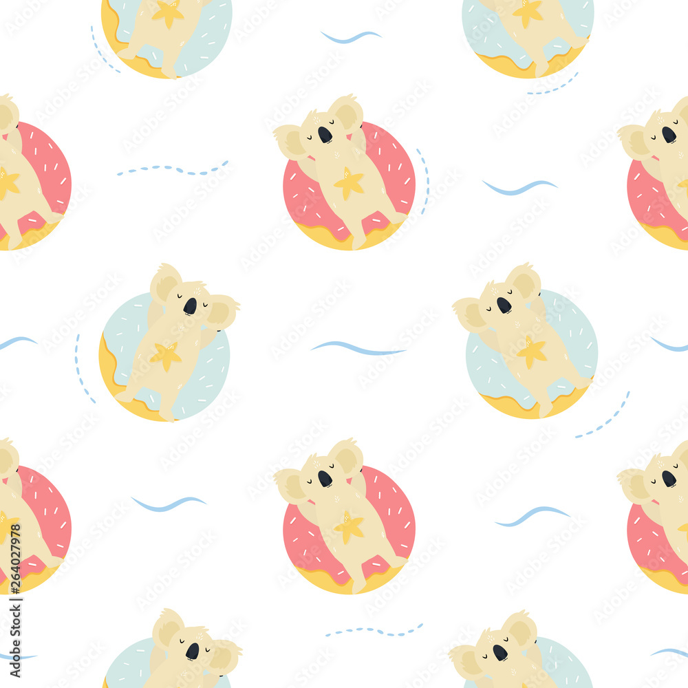 Seamless pattern Cute hand drawn relaxing koals