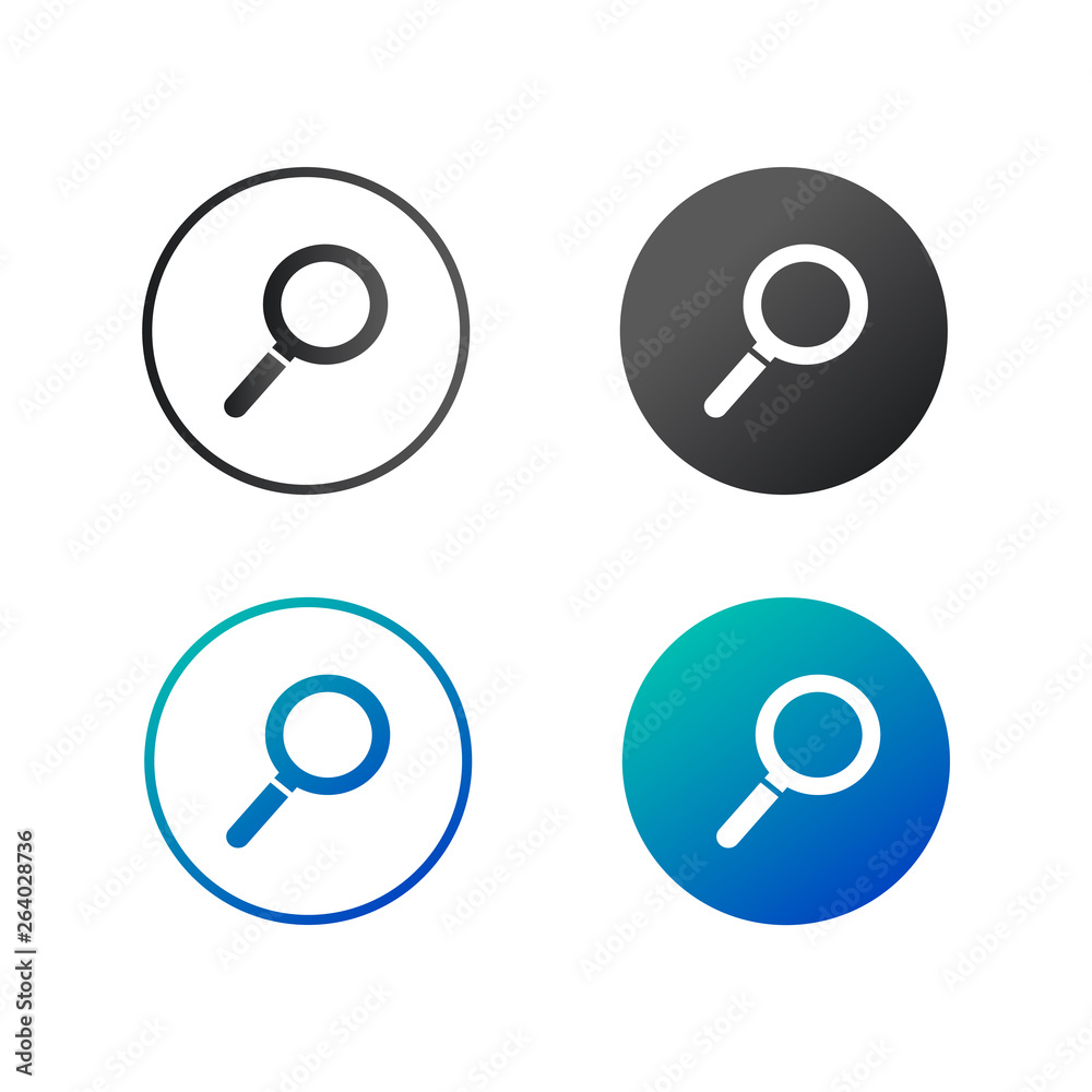 Magnifying glass icon in circle, Search Searching Looking Concept. Vector Illustration isolated on white background. Magnifying glass icon in circle, Search Searching Looking Concept. Vector Illustration isolated on white background.