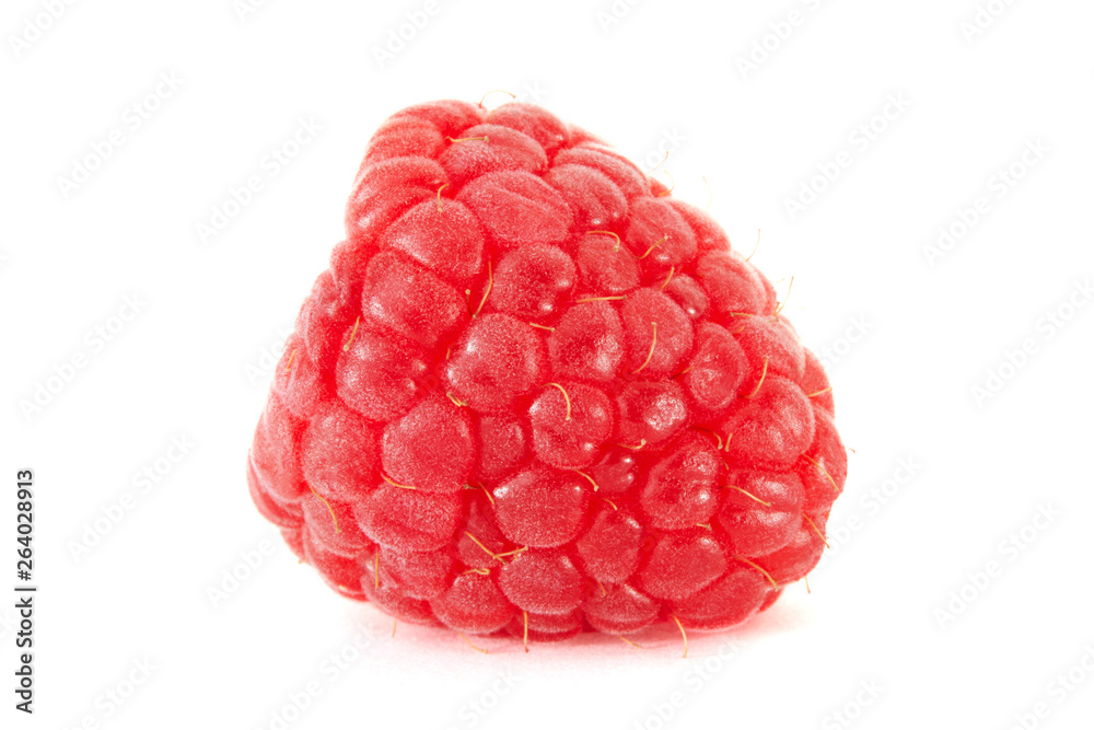 Ripe red Raspberry isolated on white background. Top view. Raspberry closeup Ripe red Raspberry isolated on white background. Top view. Raspberry closeup
