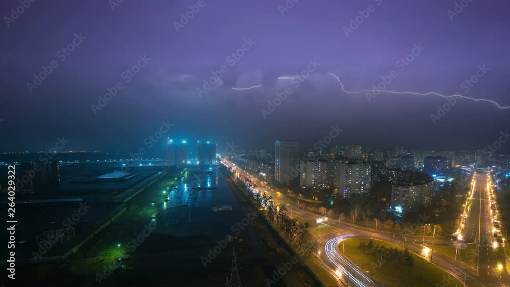 The lightning above the night city. time lapse The lightning above the night city. time lapse