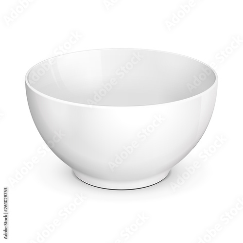 White Empty Bowl Cup Plate Food Porcelain, Ceramics, Plastic Container. Mock Up Template. Illustration Isolated On White Background. Ready For Your Design. Product Packaging. Vector EPS10