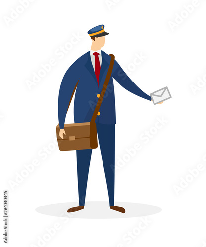 Faceless Male Character of Postman Delivering Mail