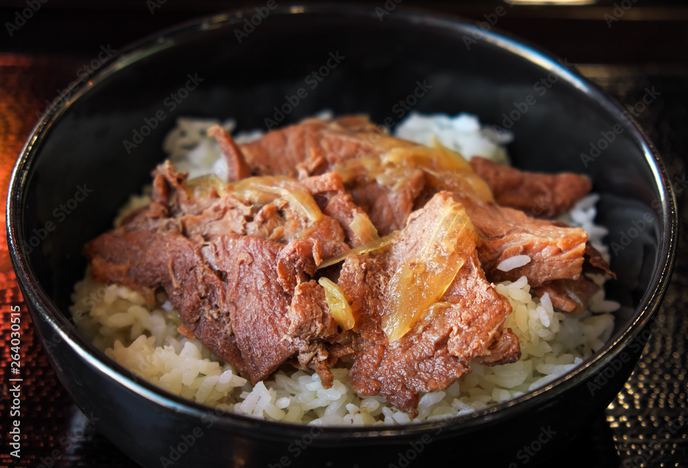 Gyudon - traditional Japanese rice bowl dish. Asian Cuisine. Donburi Gyudon - traditional Japanese rice bowl dish. Asian Cuisine. Donburi