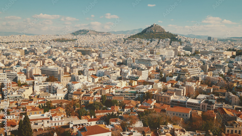 View of Athens, Greece city skyline from above.