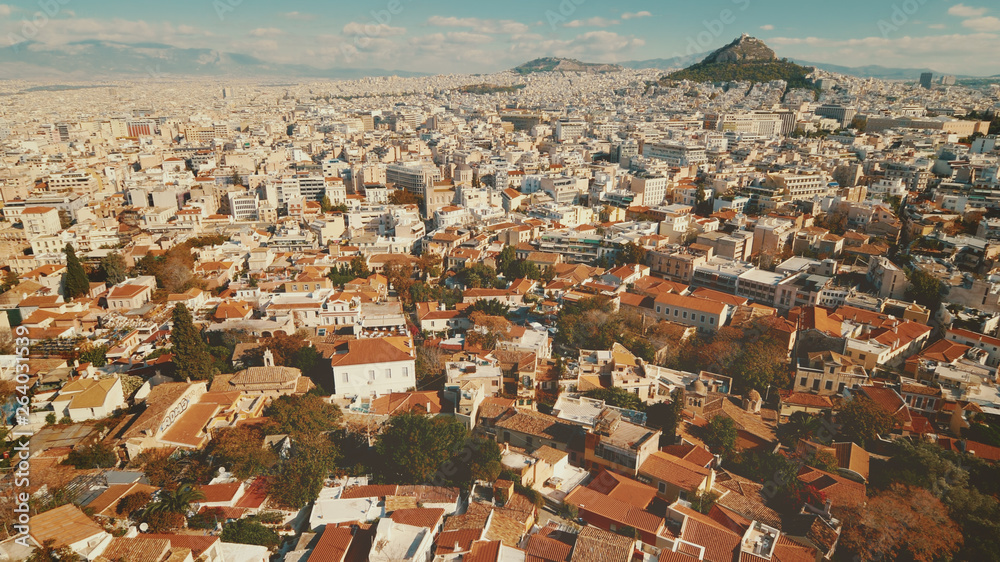 View of Athens, Greece city skyline from above.