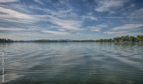  Laking  a calm spring morning on a boat at the lake ZDS Lake James Collection