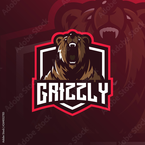 bear mascot logo design vector with modern illustration concept style for badge, emblem and tshirt printing. grizzly bear illustration for sport team.