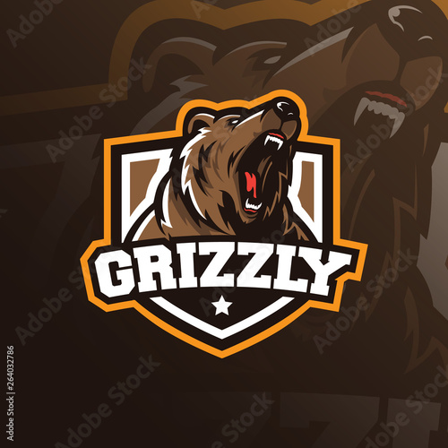 bear mascot logo design vector with modern illustration concept style for badge, emblem and tshirt printing. grizzly bear illustration for sport team.