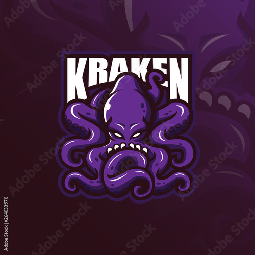 Fototapeta Naklejka Na Ścianę i Meble -  kraken mascot logo design vector with modern illustration concept style for badge, emblem and t shirt printing. angry octopus illustration.
