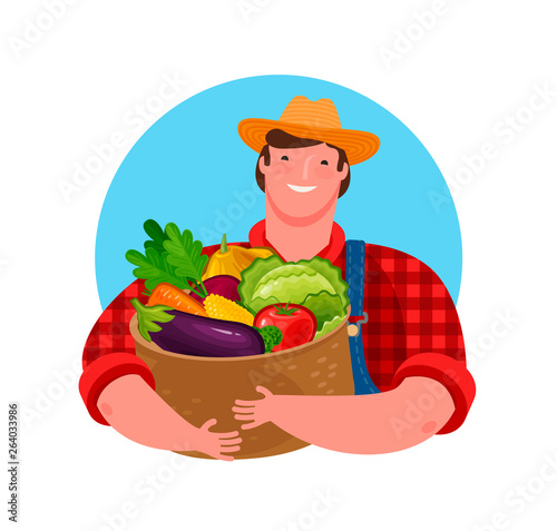 Fresh vegetables, food logo. Agriculture, cartoon vector illustration