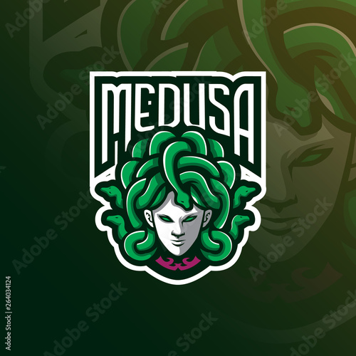 medusa mascot logo design vector with modern illustration concept style for badge, emblem and t shirt printing. angry medusa illustration with snake in the head.