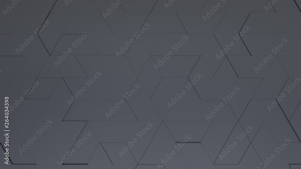 black abstract background with techie hexagons and triangles, 3D rendering, 3d illustration