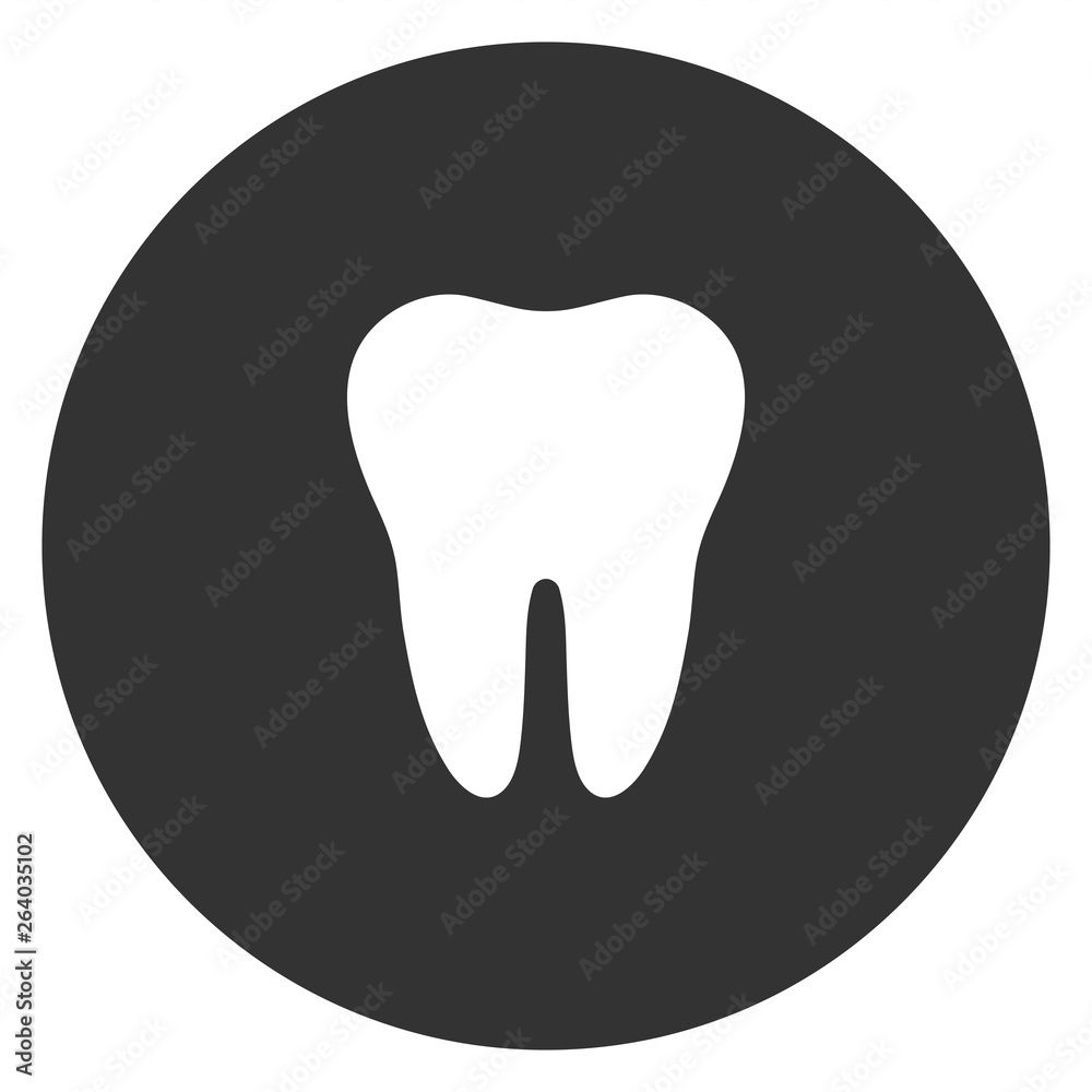 White Tooth Icon - Simple molar design inside dark gray circle