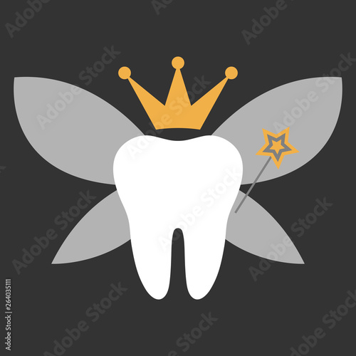 Tooth Fairy - Molar with fairy wings, crown, and magic wand