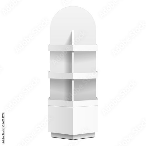 Hexagon, Hexagonal POS POI Cardboard Floor Display Rack For Supermarket Blank Empty. Mock Up. Illustration Isolated On White Background. Ready For Your Design. Product Advertising. Vector EPS10