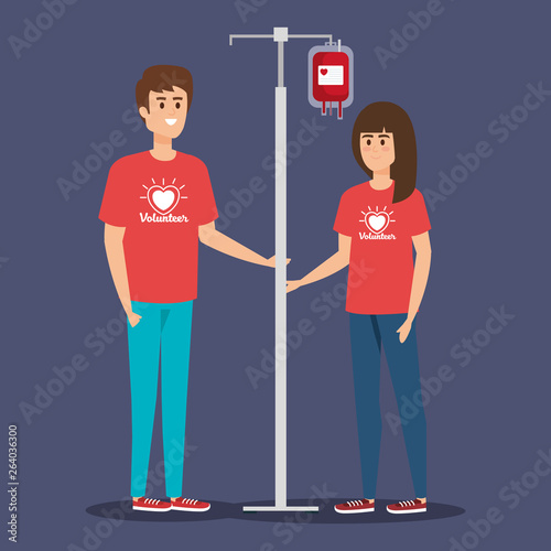girl and boy volunteers with blood donation