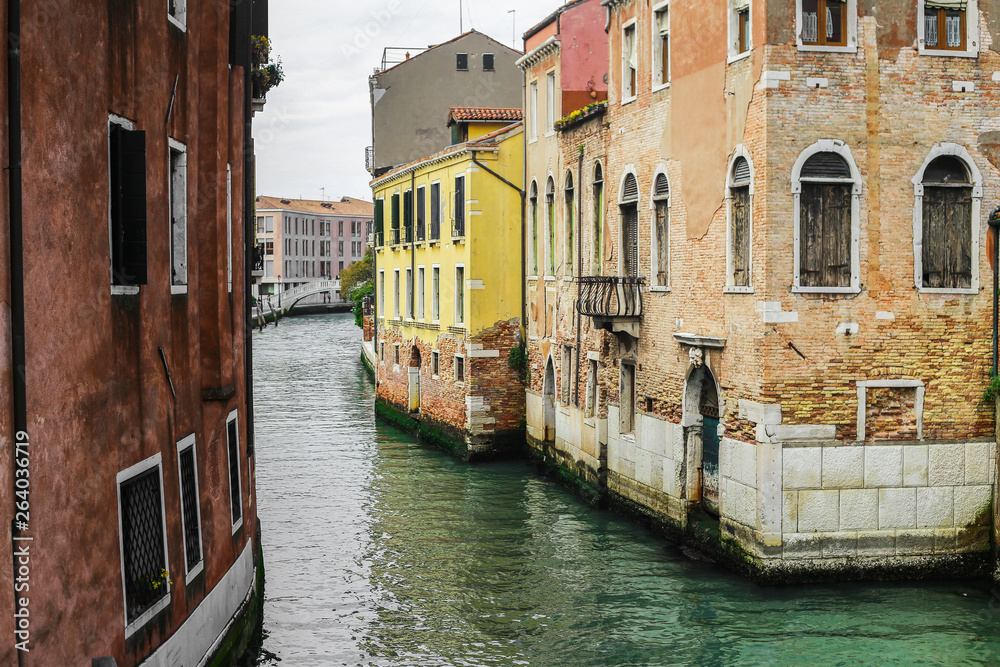 colorful houses in venice and city views and canals 