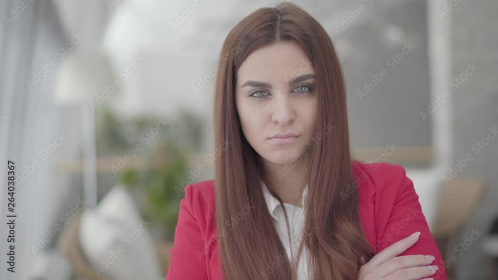 Portrait pretty businesswoman standing in a light comfortable office looking at the camera. Successful confident girl in the workplace in the office space. Portrait pretty businesswoman standing in a light comfortable office looking at the camera. Successful confident girl in the workplace in the office space.