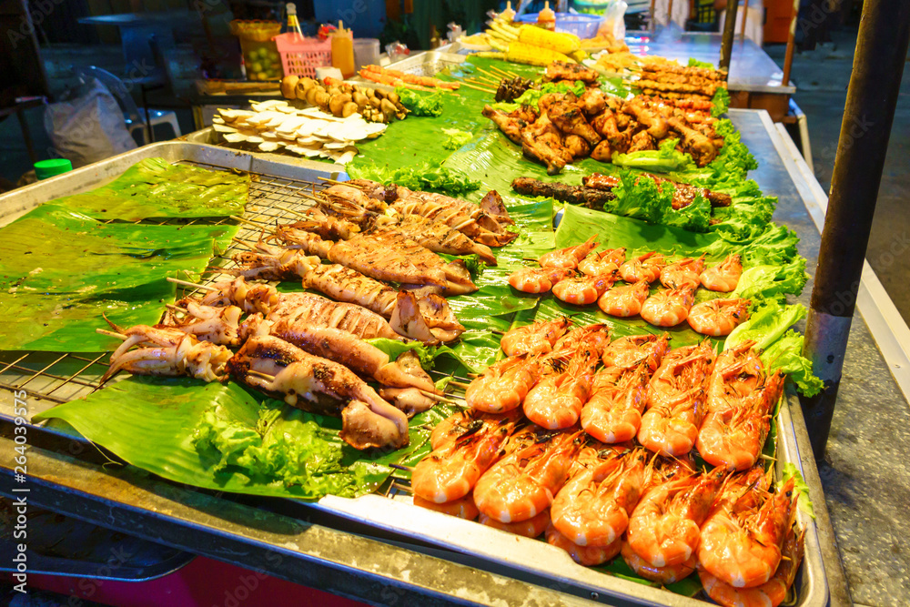 Seadood grill on street market in Thailand.