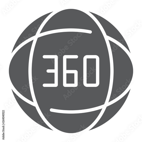360 degree glyph icon, angle and view, rotate sign, vector graphics, a solid pattern on a white background.