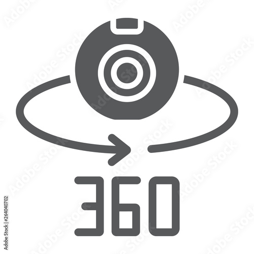 Camera 360 glyph icon, device and rotation, panoramic camera sign, vector graphics, a solid pattern on a white background.