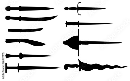 Daggers - a set of silhouettes cold weapons of different eras photo