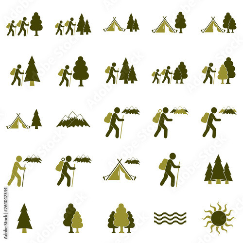 Set of travel and camping equipment icons