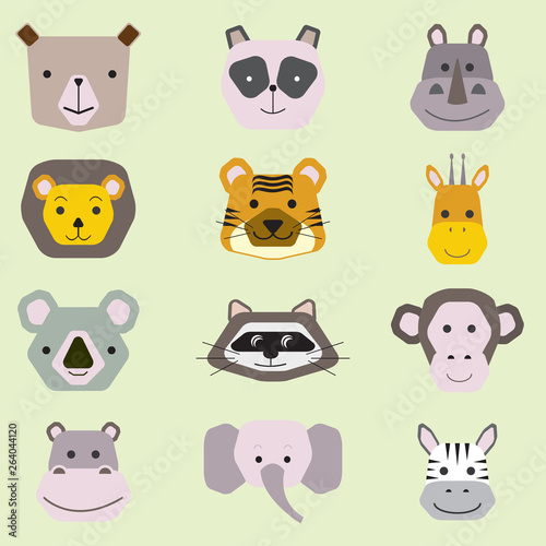 Fototapeta Naklejka Na Ścianę i Meble -  Vector collection of cute animal faces, icon set for baby design