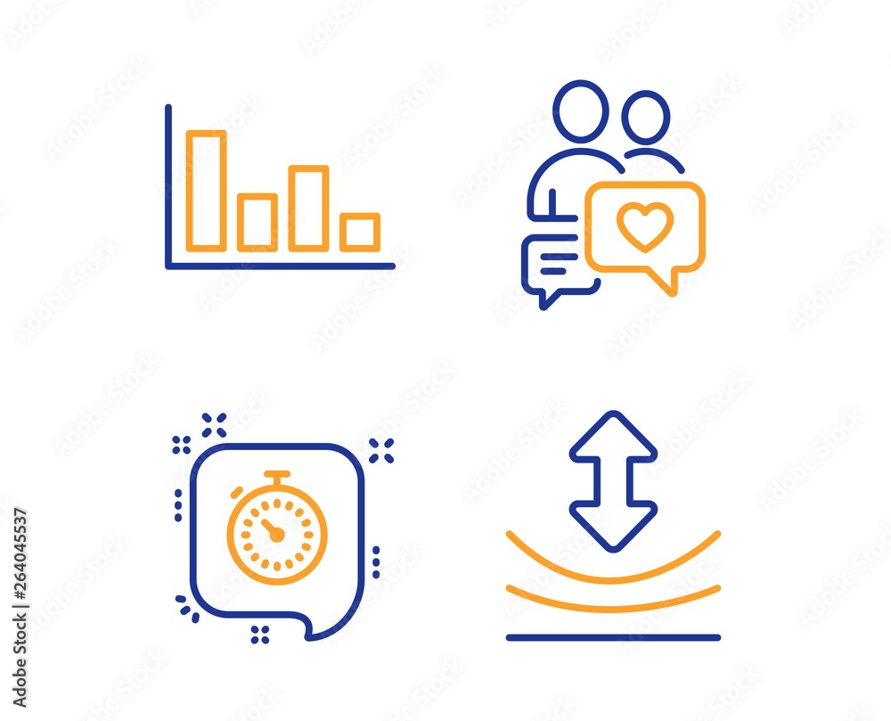 Dating chat, Timer and Histogram icons simple set. Resilience sign. People love, Time management, Economic trend. Elastic. Linear dating chat icon. Colorful design set. Vector