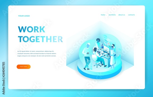 Office workers work together. isometric illustration. vector eps10