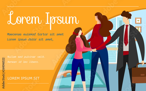 Parents and Teenager Girl Stand at Living Room.