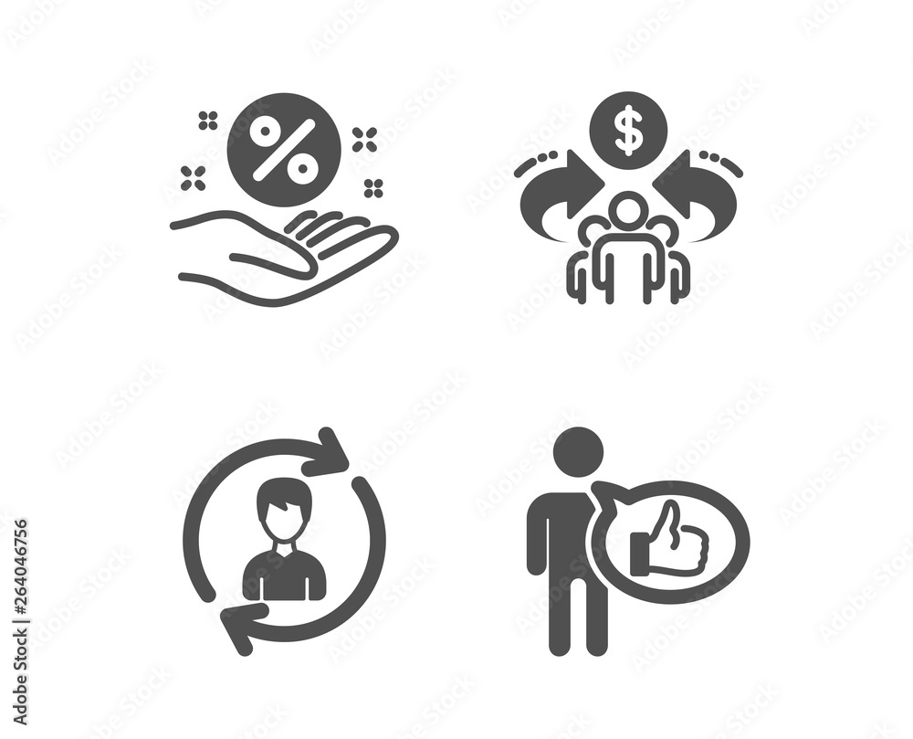 Set of Human resources, Sharing economy and Loan percent icons. Like sign. Update profile, Share, Discount hand. Thumbs up. Classic design human resources icon. Flat design. Vector Set of Human resources, Sharing economy and Loan percent icons. Like sign. Update profile, Share, Discount hand. Thumbs up. Classic design human resources icon. Flat design. Vector