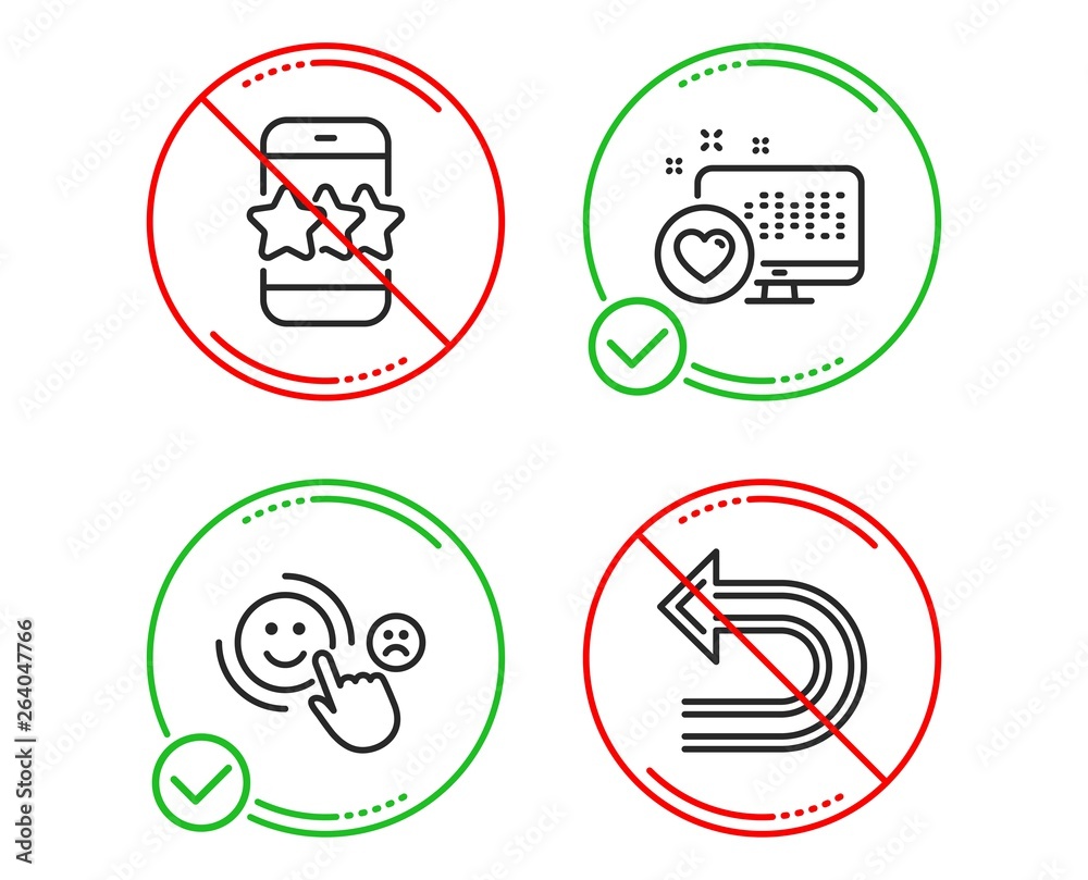 Do or Stop. Heart, Customer satisfaction and Star icons simple set. Undo sign. Social media, Happy smile, Phone feedback. Left turn. Technology set. Line heart do icon. Prohibited ban stop. Vector Do or Stop. Heart, Customer satisfaction and Star icons simple set. Undo sign. Social media, Happy smile, Phone feedback. Left turn. Technology set. Line heart do icon. Prohibited ban stop. Vector