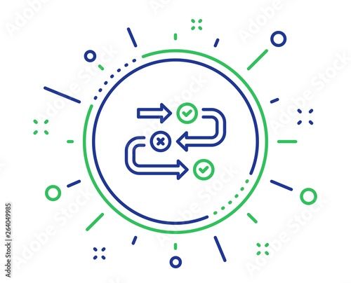 Survey progress line icon. Quiz algorithm sign. Business interview symbol. Quality design elements. Technology survey progress button. Editable stroke. Vector