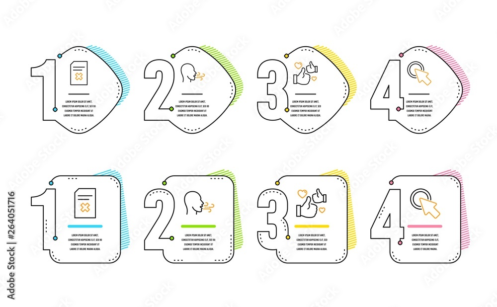 Breathing exercise, Like and Delete file icons simple set. Click here