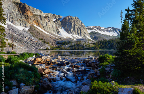View of Lake Marie and the Medicine Bow mountains (a.k.a., the Snowy Range), located along the Snowy Range Scenic Byway in Wyoming photo