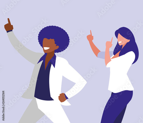 young interracial couple dancing characters
